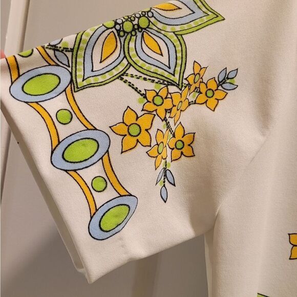 Vintage 60s Jane Colby Mod Top Bright Floral Sunflowers  Hippie Psychedelic M - Picture 4 of 10
